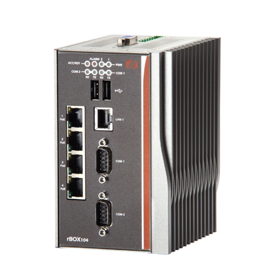 rBOX104 DIN-Mount Intel Atom Z510/520PT Fanless Computer System with PoE 