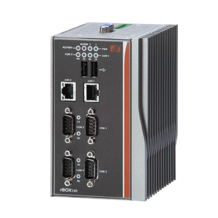 rBOX101-4COM DIN-Mount Intel Atom Z510/520PT Fanless Computer System with 4 COM (Front)