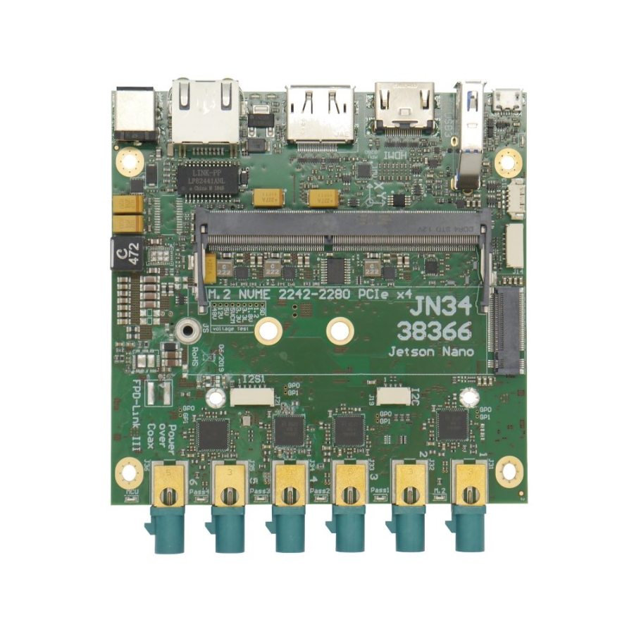 Auvedia JN34 Carte porteuse NVIDIA Jetson Nano/NX avec 6 connecteurs FPD-Link III