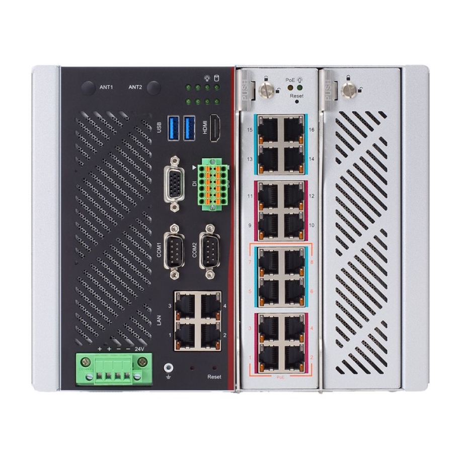 Axiomtek iNA600 Intel Xeon DIN-rail Industrial Network Computer w 20x LAN(8xPoE)