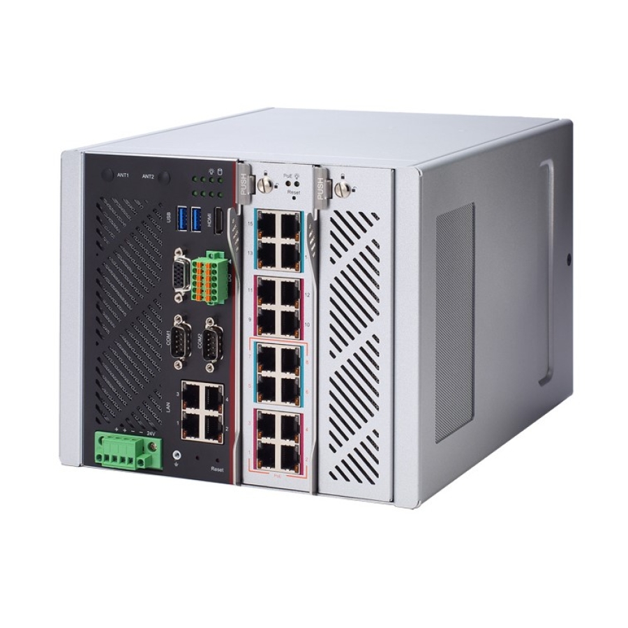 Axiomtek iNA600 Intel Xeon DIN-rail Industrial Network Computer w 20x LAN(8xPoE)