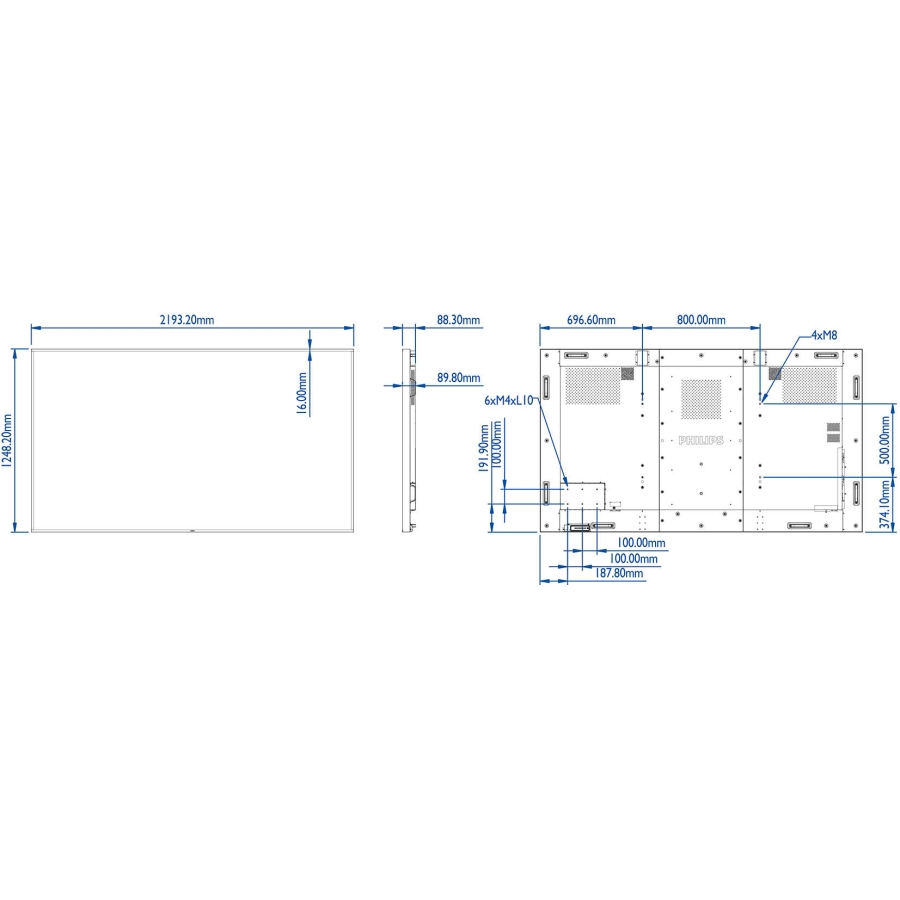 écran de signalisation LCD 4K de 98 pouces avec emplacement OPS et vue quadruple