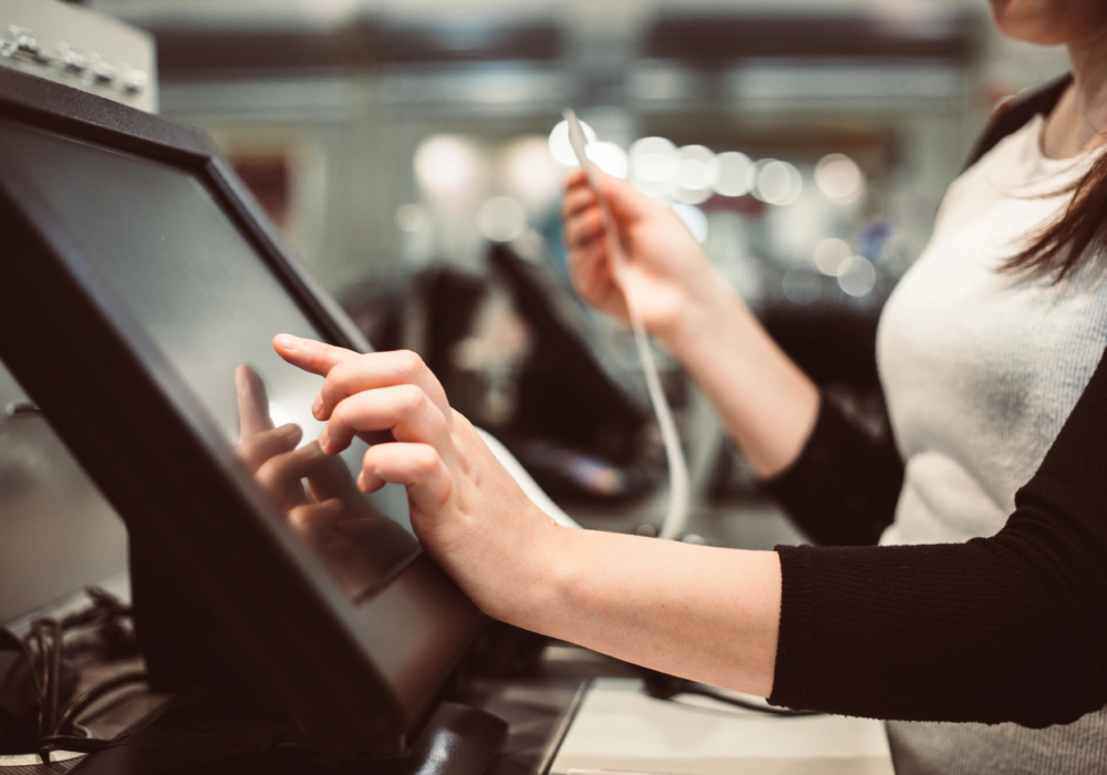 woman using touchscreen