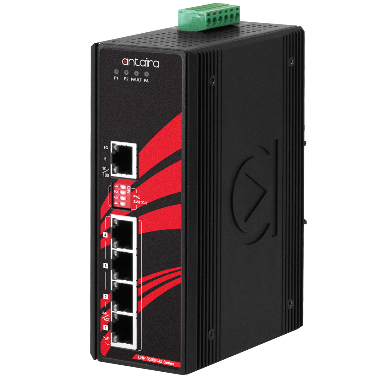 Antaira LNP-0500G-bt 5-Port Industrial Gigabit PoE++ Unmanaged Ethernet Switch