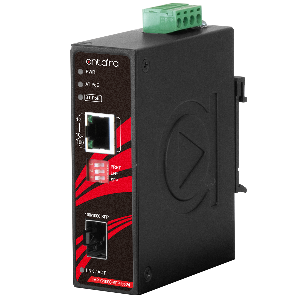 Antaira IMP-C1000-SFP-bt-24-T Ethernet-to-Fiber Media Converter w 12-55VDC & EOT
